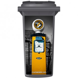 Retro Yellow Petrol Pump Wheelie Bin Sticker Panel